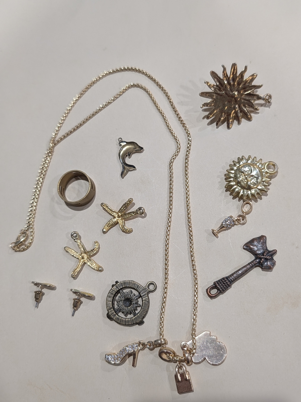 Gold-Tone Mixed Charm Necklace with Assorted Charms